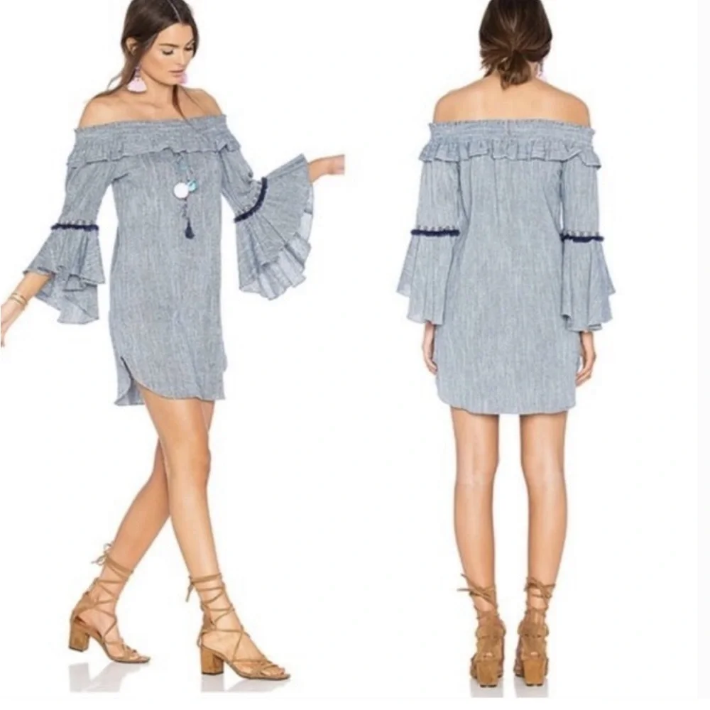 MISA Los Angeles - Vanessa Denim Chambray Off Shoulder Dress Sz XS